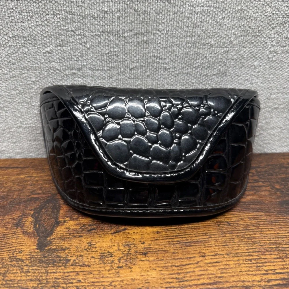 Black Faux Croc Sunglasses Case Eyewear Protector Glossy Patent Finish